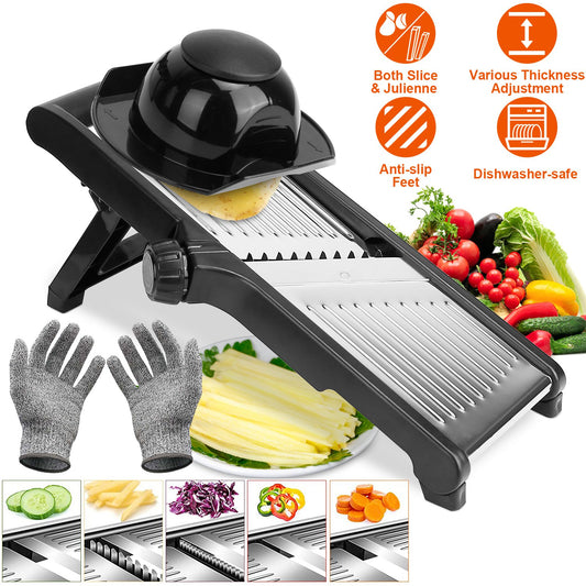 Adjustable Mandoline Food Slicer - Built-In Blades & Safe Vegetable Cutter